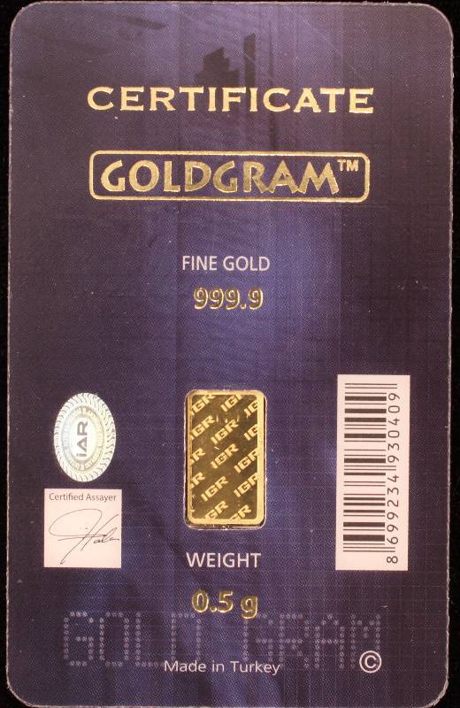 12 GRAM .9999 FINE GOLD ISTANBUL REFINERY SEALED