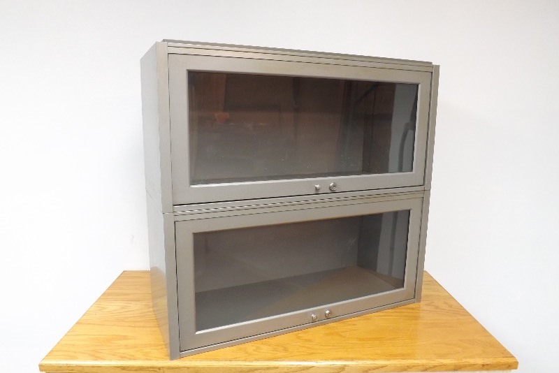 2 Vintage Metal Stackable Barrister BookcasesCabinets