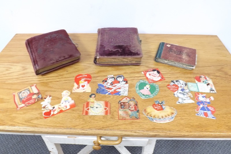 3 Antique Photo AlbumsScrap Books, and Vintage Valentines