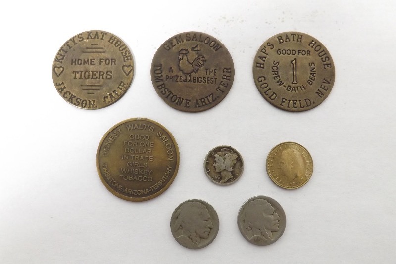 Lot of Brothel Tokens, Mercury Dime, Buffalo Nickels, etc.