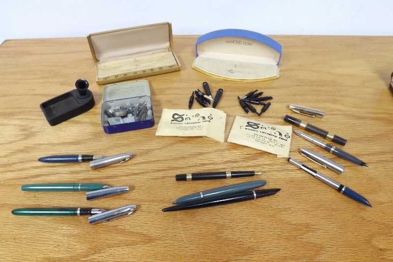 Lot of Vintage Fountain Pens, Parts, and Accessories