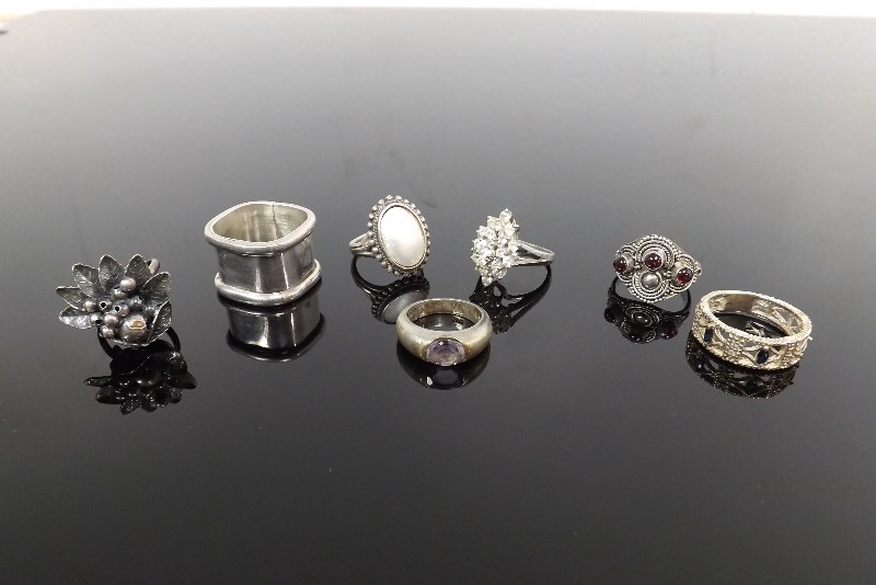7 Vintage Sterling Rings (1.414 oz Total Weight)