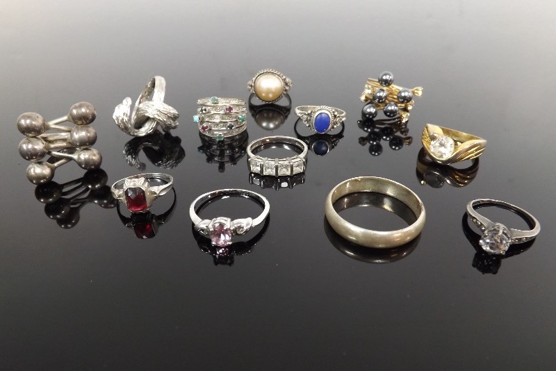 12 AntiqueVintage Sterling Rings (1.612oz Total Weight)
