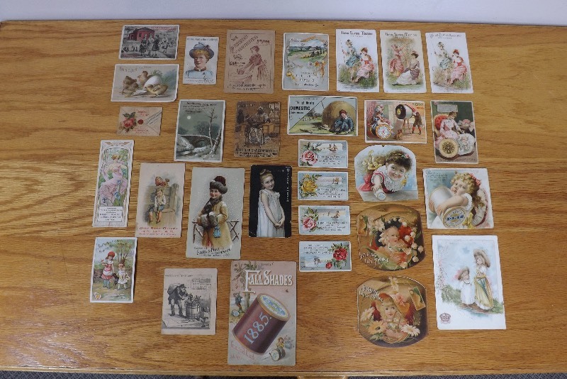 Large Lot of Antique Sewing Machine, Stoves, Pianos Advertising CardsPostcards