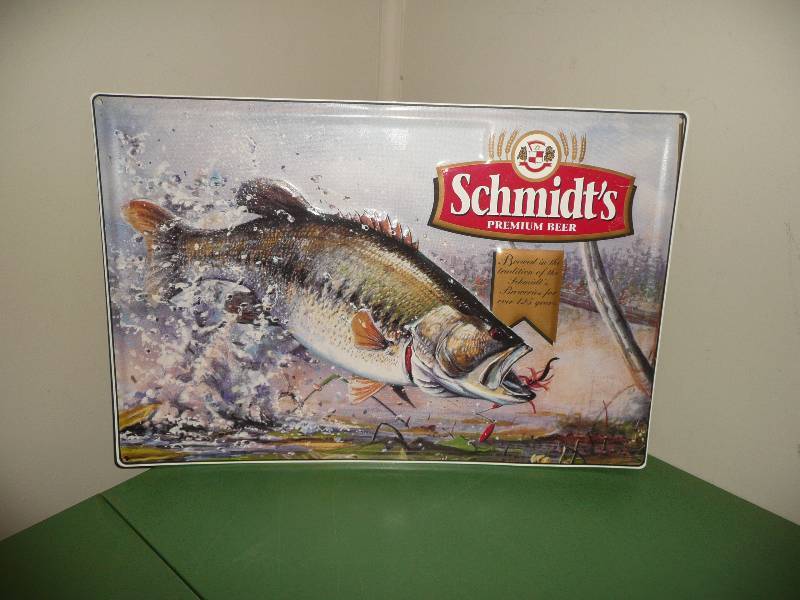 Schmidt Beer Tin Sign of Bass 18x12 NOS