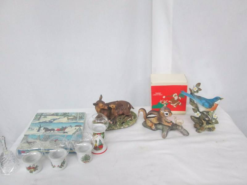 lot 86 image: Hand Painted Statues and Christmas Decor