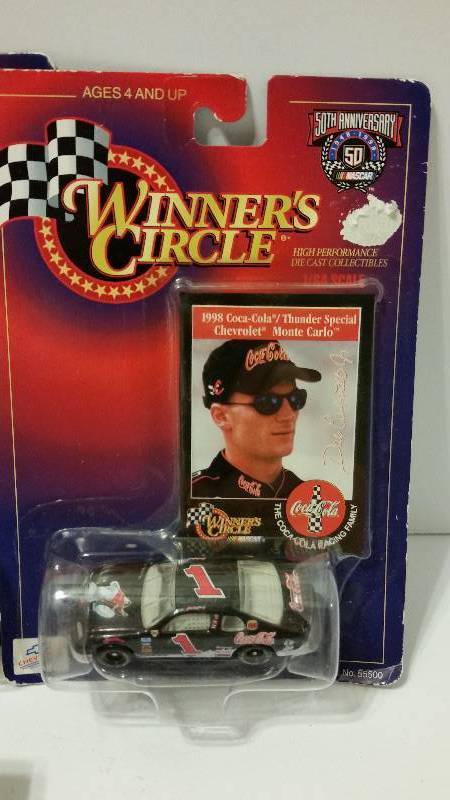 lot 10 image: Set of (4) Dale Earnhardt Sr and Jr Action and Winners Circle 164th Scale NASCAR 50th Anniversary 1948-1998 Cars