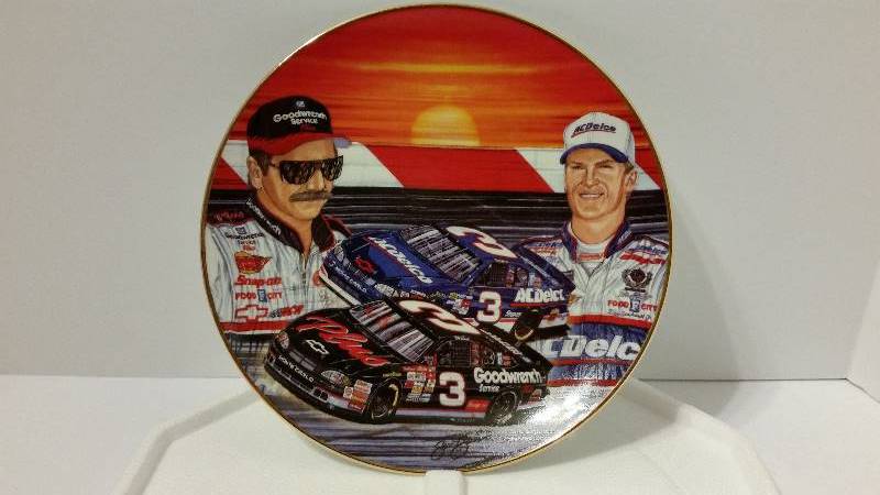 lot 68 image: The Hamilton Collection Porcelain Dale Earnhardt Sr and Jr Collectors Plate with Certificate of Authenticity