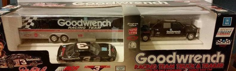 lot 140 image: Sports Image GM Goodwrench #3 Dale Earnhardt Racing Team Truck and Trailer in Original Box