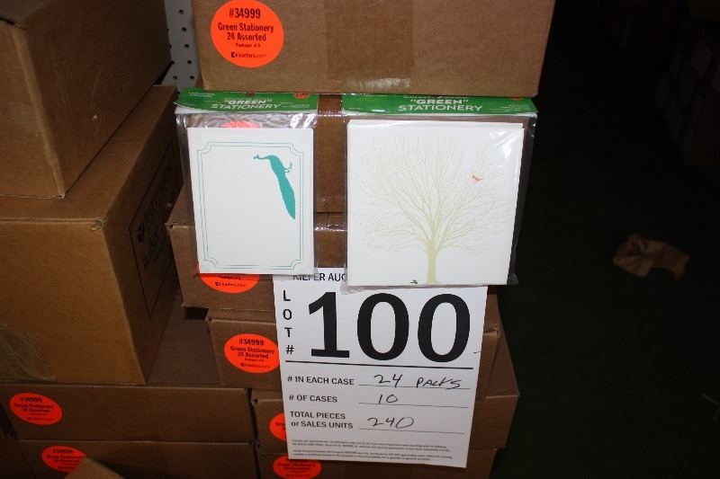 240 packs of eco-green stationery. Assorted styles.