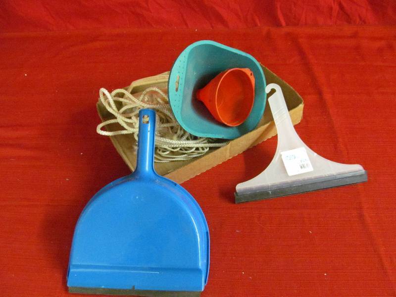 squeege,dustpan, funnels