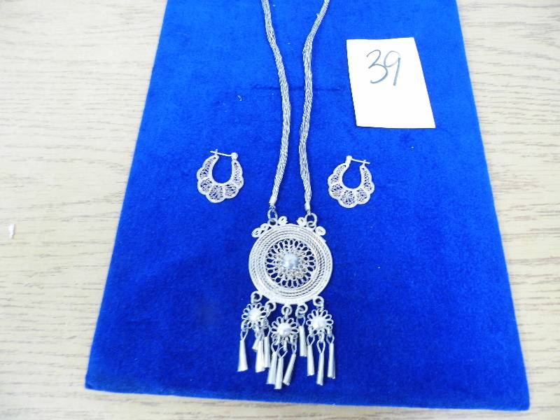 Silver Colored Necklace & Earrings