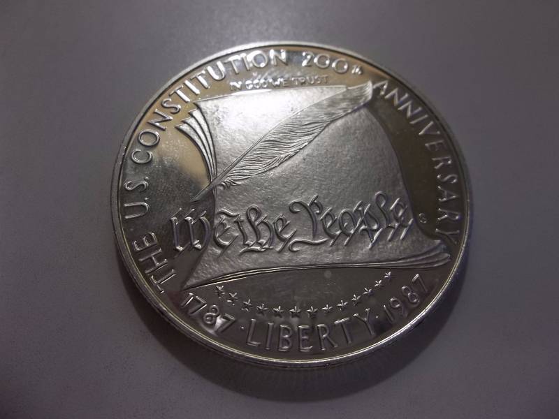 1987 Silver 200th Anniversary U S Constitution One Dollar Commemorative