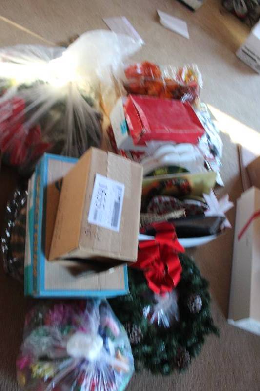 lot 1655 image: Lot of (5) Bags And (7) Boxes of Christmas Decorations