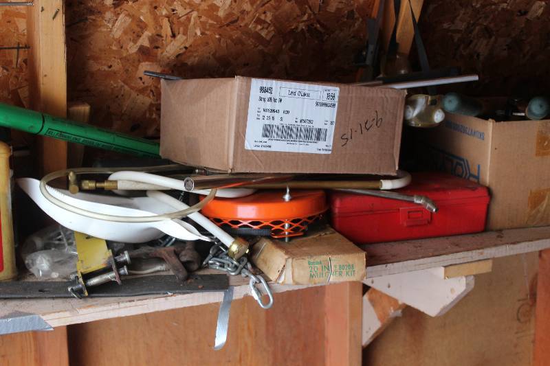 lot 1779 image: All Rest Misc Tools Including Propane Tank Heater, Lawn Spreader, Saws, Shovels, Blower, And More
