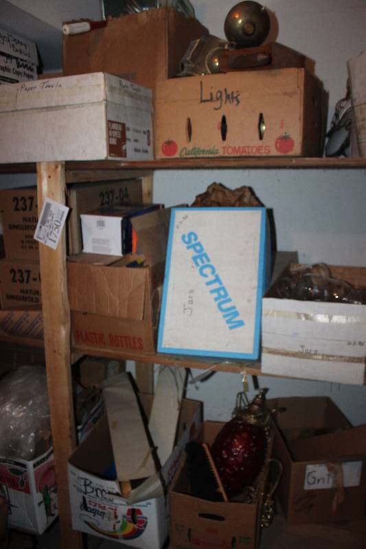 lot 1750 image: Shelf Lot of Misc Includes Lights, Jars, Towels