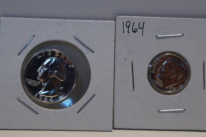 1964 Proof Washington Quarter & Roosevelt Dime