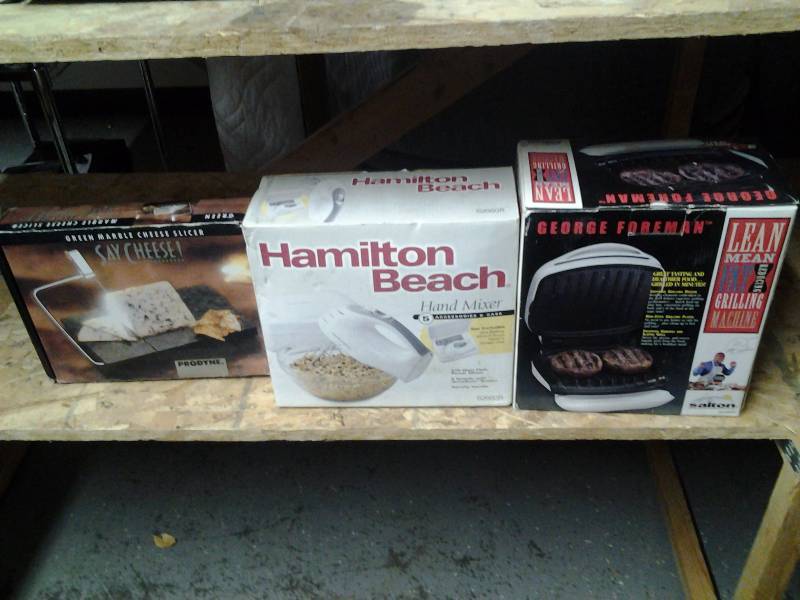 George Foreman Grill, Hamiton Beach Hand Mixer, Marble Cheese Slicer