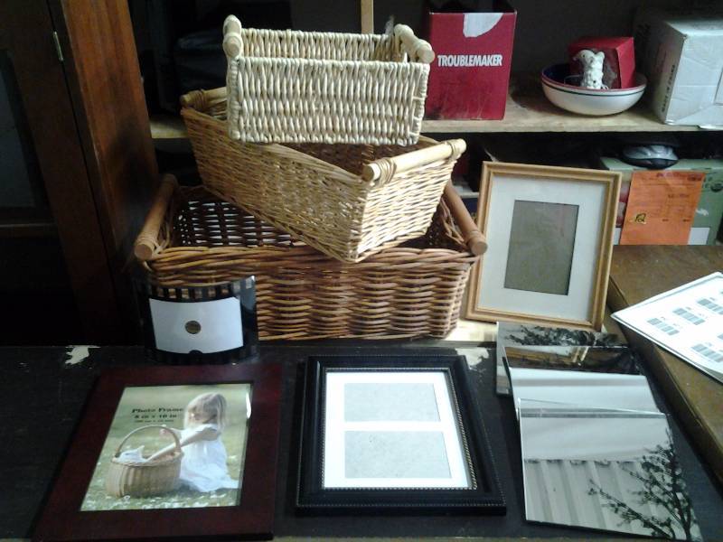 Assorted Wicker Baskets & Picture Frames