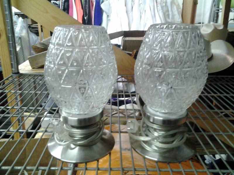 Pair Lamps Brushed Nickel Bases With Glass Globes
