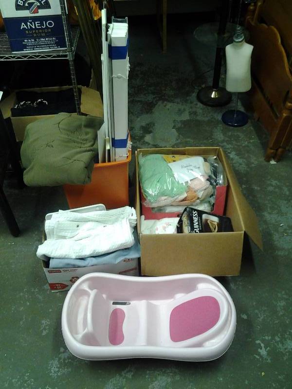 Large Lot Of Baby Related-Clothing, Linens, Fleece Throw, Curtain Rods, More