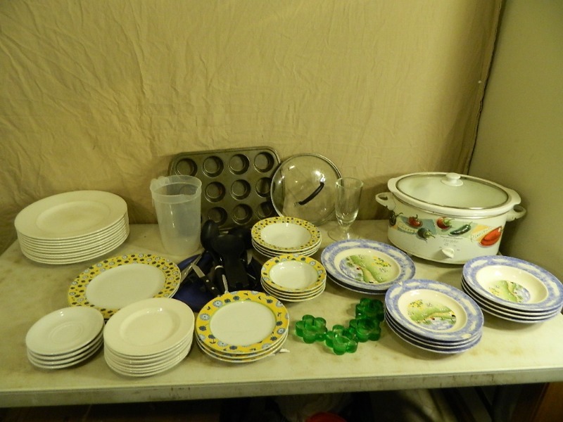 lot 182 image: Slow Cooker, Dishes, and More