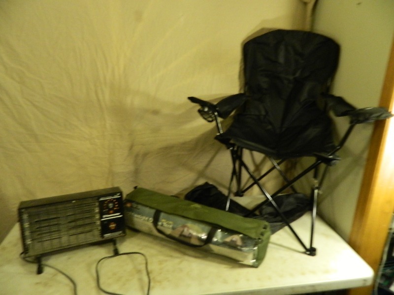 lot 195 image: Tent, Bag Chair, and Heater