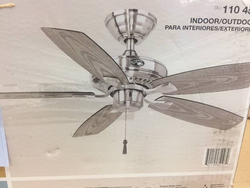 lot 10 image: Hampton Bay Gazebo II 42 in. IndoorOutdoor Brushed Nickel Ceiling Fan Never used