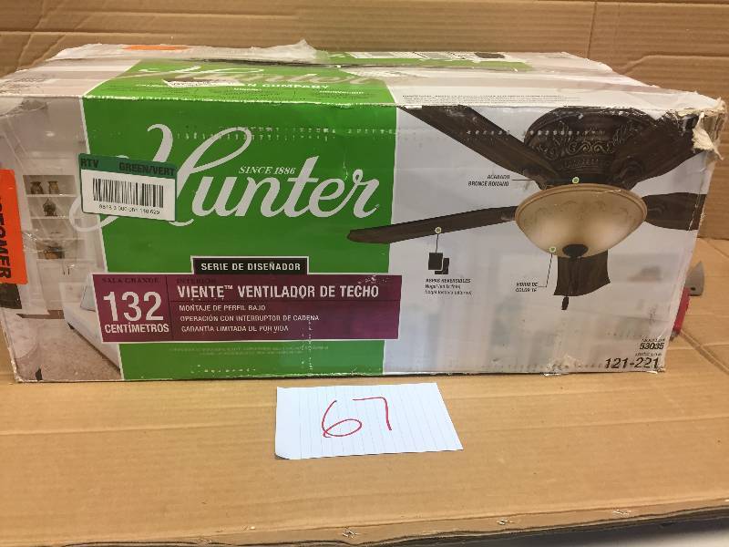 lot 67 image: Hunter Ceiling Fans Viente 52 in. Indoor Flushmount Roman Bronze never used
