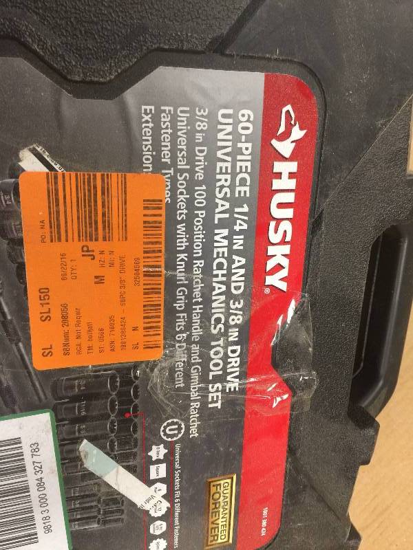 lot 87 image: Husky 14 in. and 38 in. Universal Mechanics Tool Set used some pc are missing