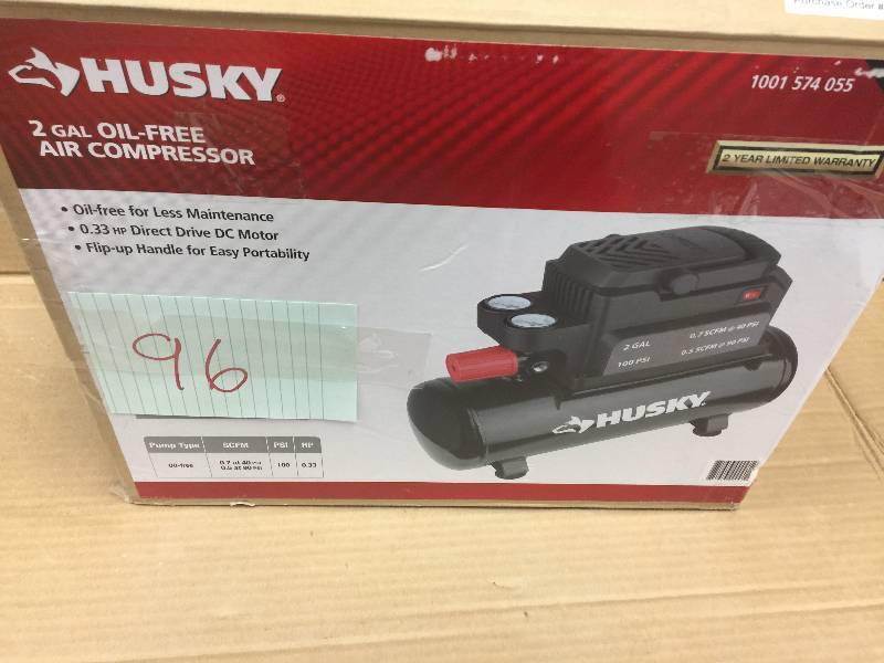 lot 96 image: Husky 2 Gal. Hotdog Air Compressor  in like New working conditions