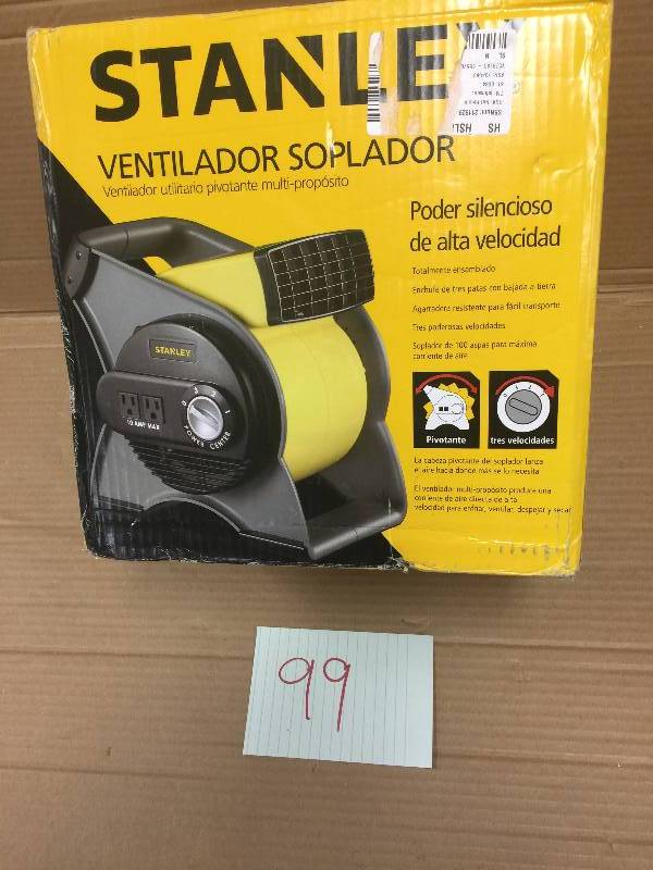 lot 99 image: Stanley High-Velocity Blower Fan, 655702 open box never used