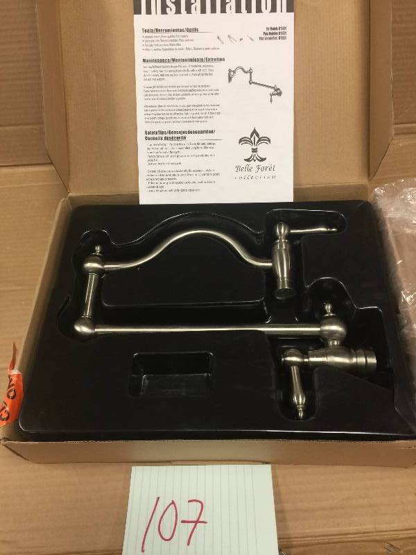 lot 107 image: Belle Foret BFN18001SS Wall Mount Pot Filler, Stainless Steel