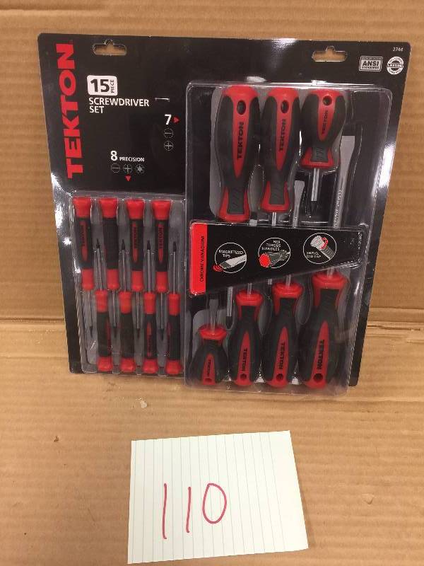 lot 110 image: TEKTON 2744 Screwdriver Set, 15-Piece New