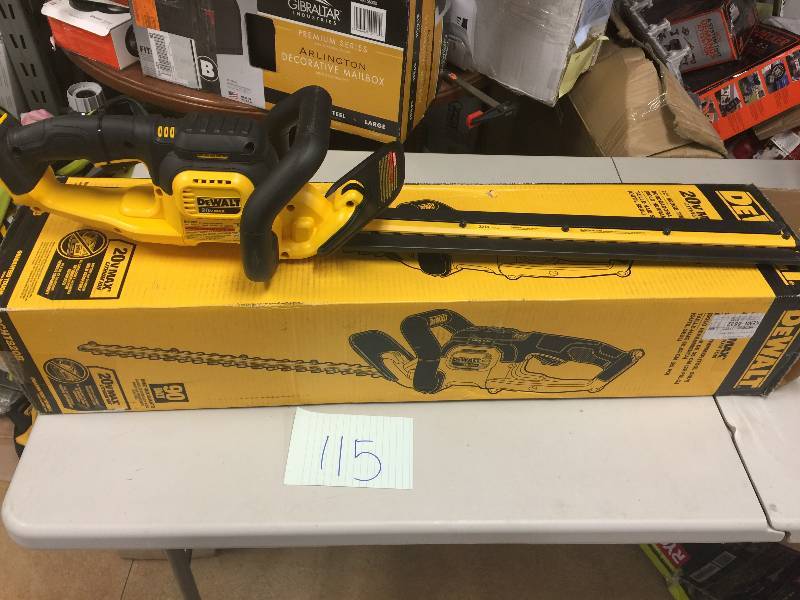 lot 115 image: DEWALT 20-Volt Max Lithium-Ion Cordless Hedge Trimmer (Tool Only), Model#  DCHT820B  open box never  used