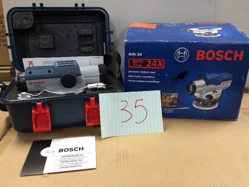 lot 145 image: Bosch 11.75 in. Automatic Optical Level Kit with 24x Magnification Power Lens (3-Piece) Never Used