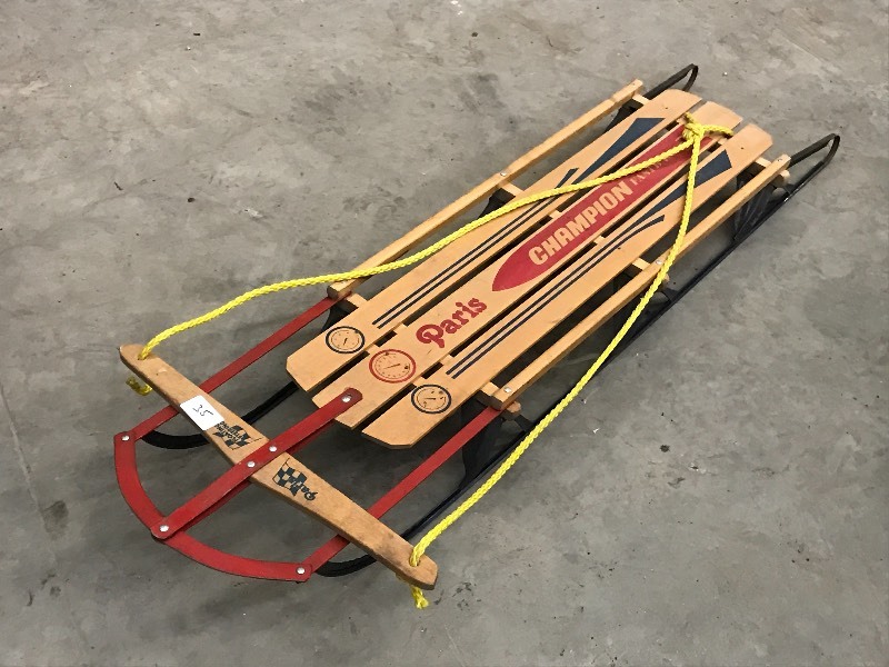 lot 35 image: Vintage Paris Snow Sled ...