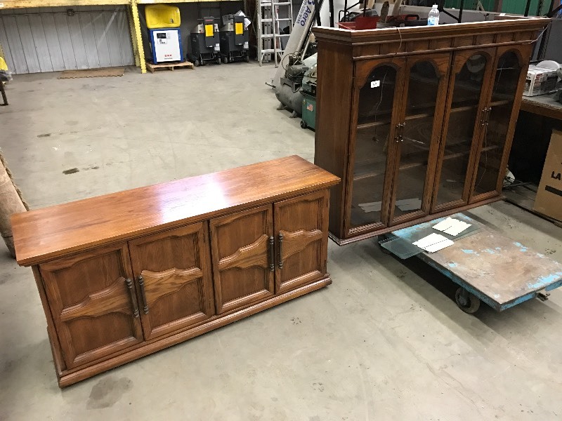 lot 104 image: 2-Piece Wooden China Hutch With 12V...