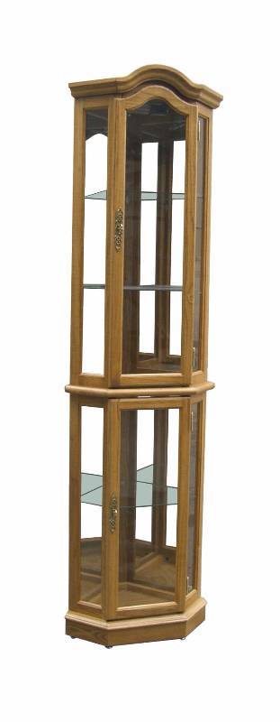 lot 16 image: Oak-Finished Mirrored Lighted Curio Cabinet