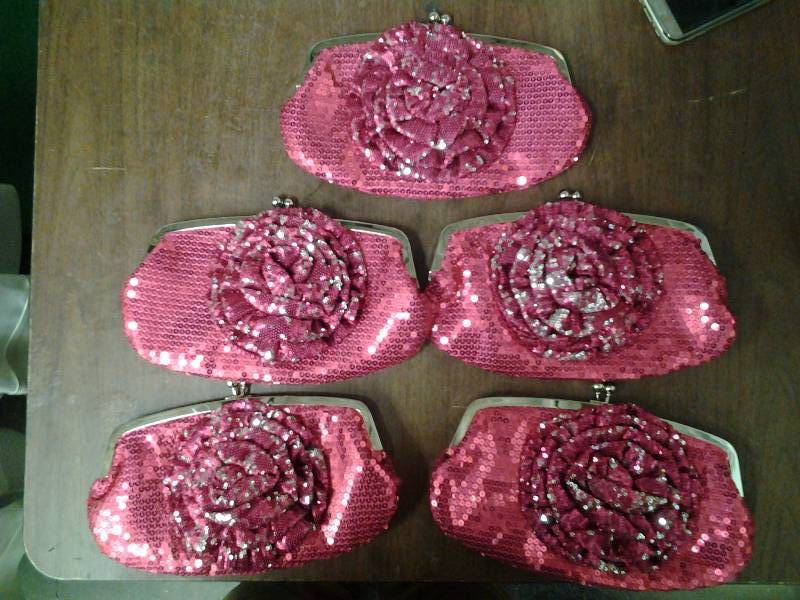 Set Of 5 Pink Sequin Clutches