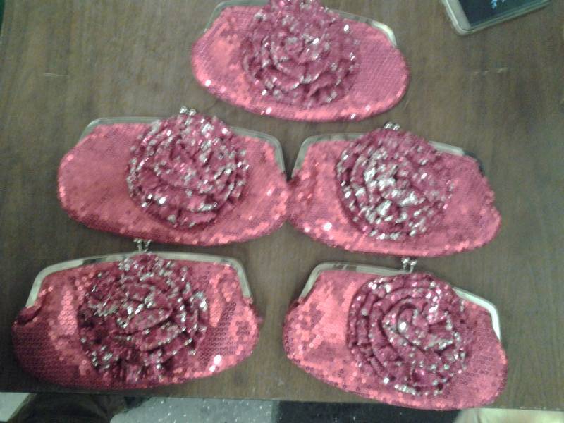 Set Of 5 Pink Sequin Clutches