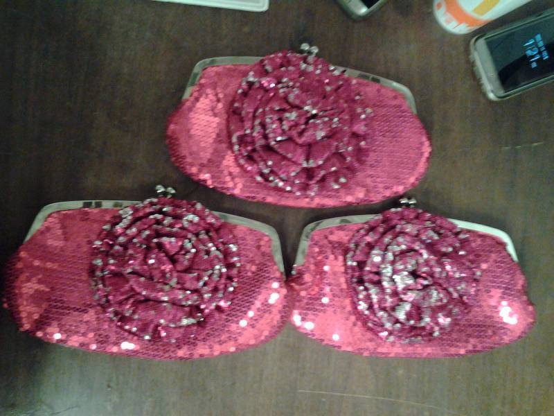 Set Of 3 Pink Sequin Clutches