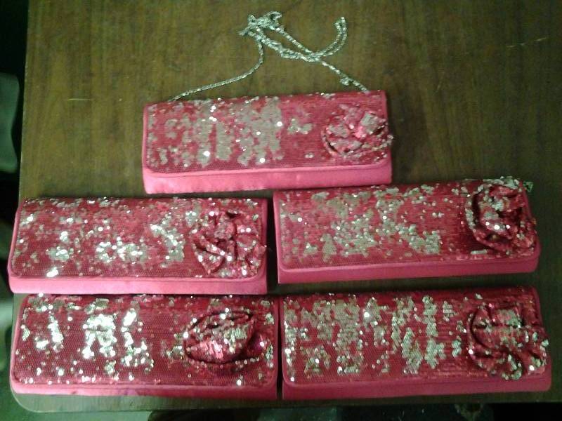 Set Of 5 Pink & Silver Sequin Clutches