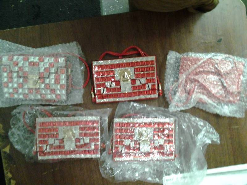 Set Of 5 RedSilver Rhinestone Clutches