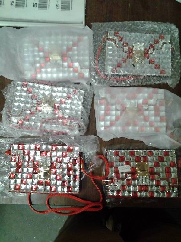 Set Of 6 RedSilver Rhinestone Clutches