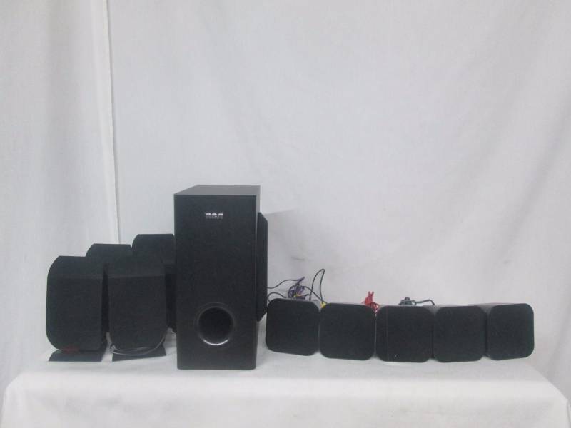 lot 52 image: RCA 600-Watt Surround Sound Speakers and Subwoofer