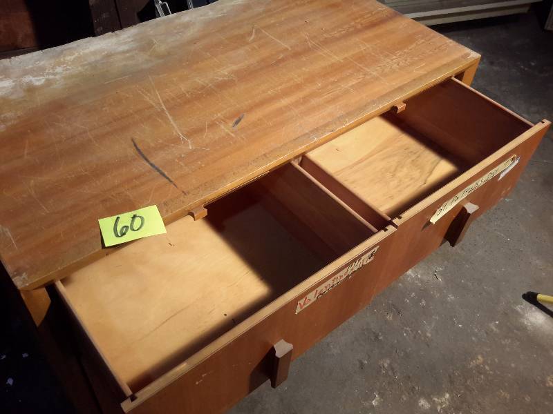 lot 60 image: Wood Card Cabinet with 4 Drawers and 2 Slide out display boards