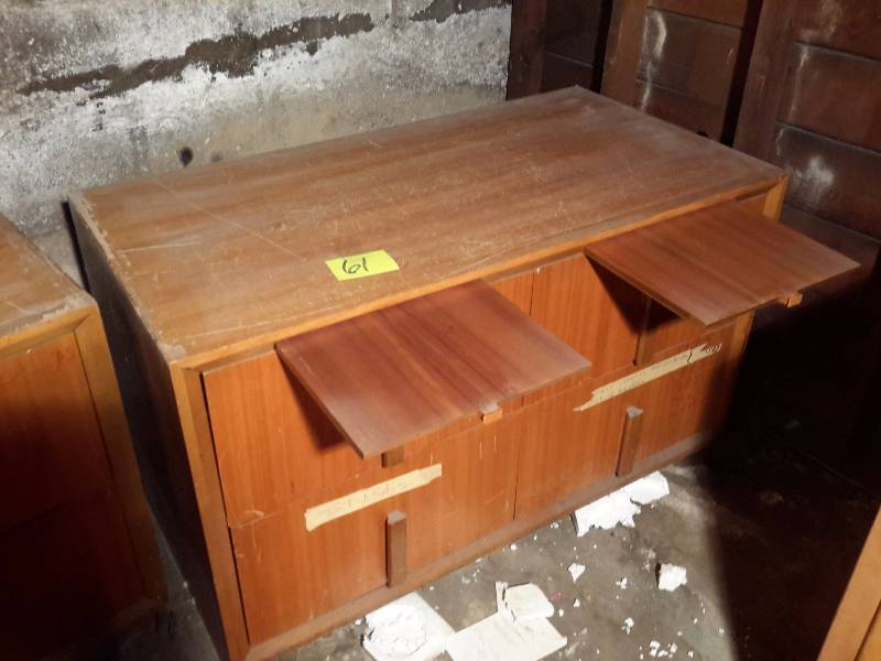 lot 61 image: Wood Card Cabinet with 4 Drawers and 2 Slide out display boards