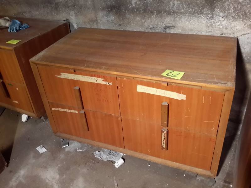 lot 62 image: Wood Card Cabinet with 4 Drawers and 2 Slide out display boards