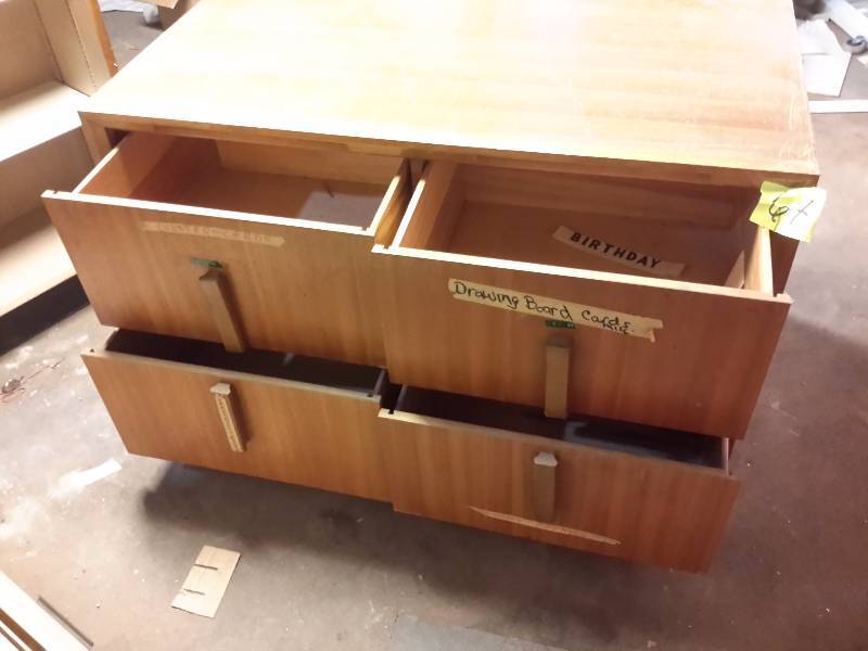 lot 64 image: Wood Card Cabinet with 4 Drawers and MISSING slide out boards